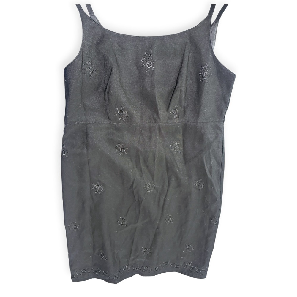 Gap VTG 90s Black Embroidered Mini Sheath Dress sz10 Square Neck fairy grunge - Picture 4 of 6